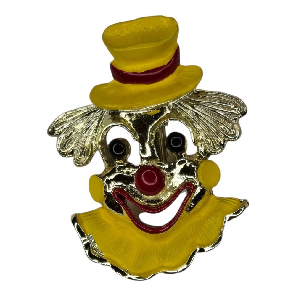 Gerrys Clown Pin Gold Tone Enamel OS Yellow Red Vintage Costume Jewelry Brooch